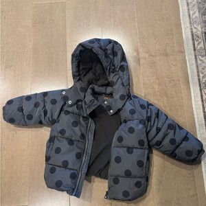 ZARA 2-3T Polka Dot Kids Puffer Jacket - Black
